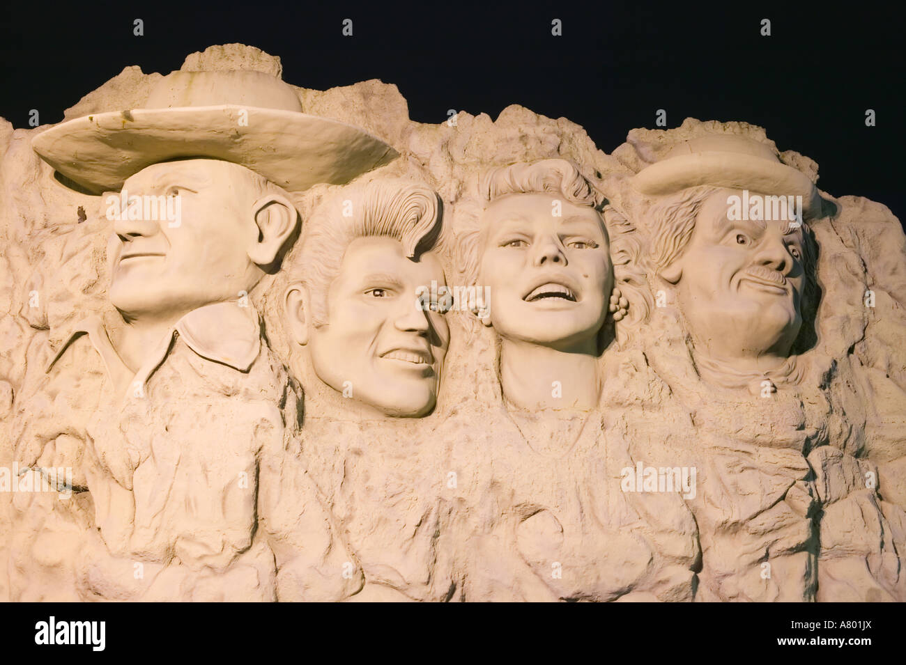 USA, Missouri, Branson: Country Music Mecca of the Midwest, Bas Reliefs of Celebrities at the Hollywood Wax Museum Stock Photo