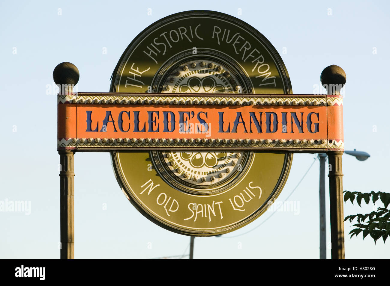 USA, Missouri, St. Louis Sign for Laclede's Landing Historic Area on