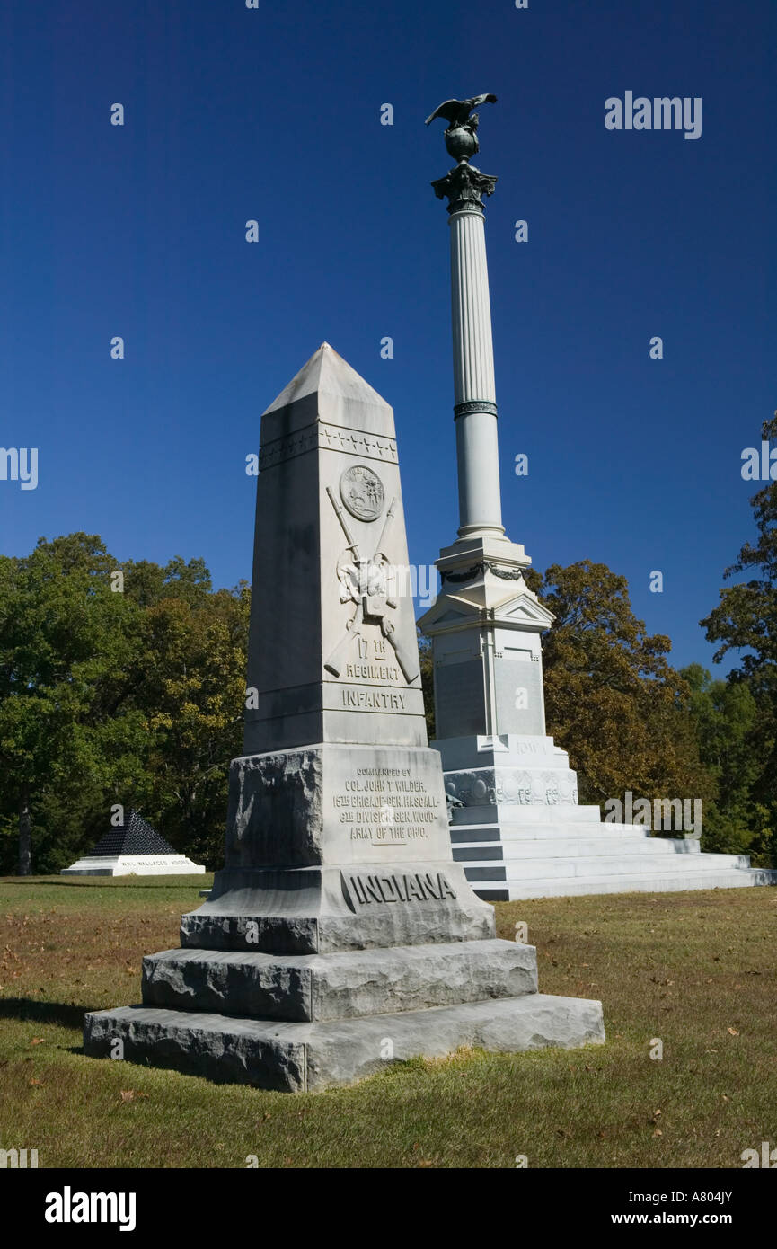 USA, Tennessee, Shiloh: Monuments at the Shiloh Civil War Battlefield Stock Photo