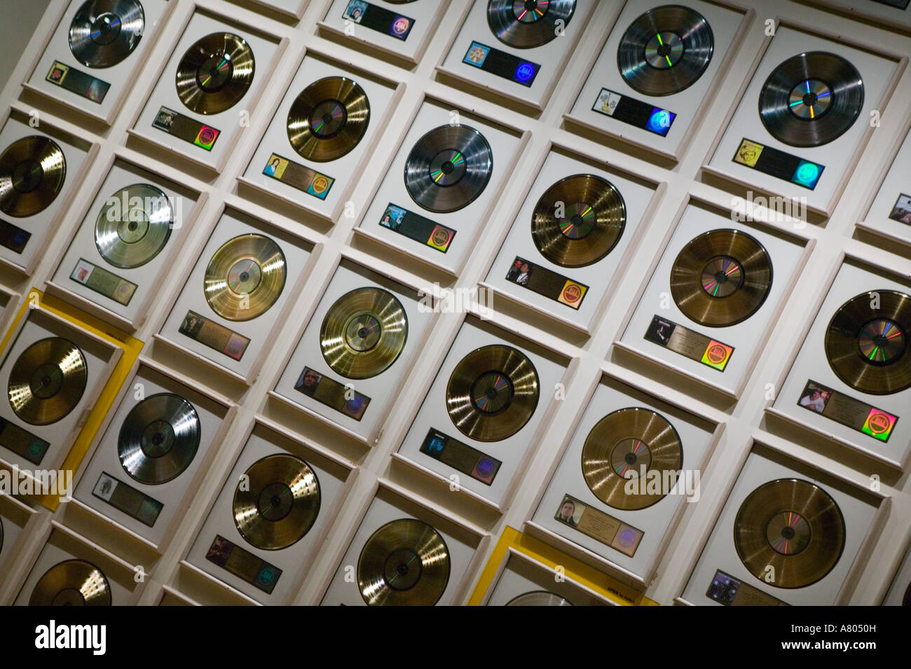 USA, Tennessee, Nashville: Country Music Hall of Fame, Country Music Gold Records Stock Photo