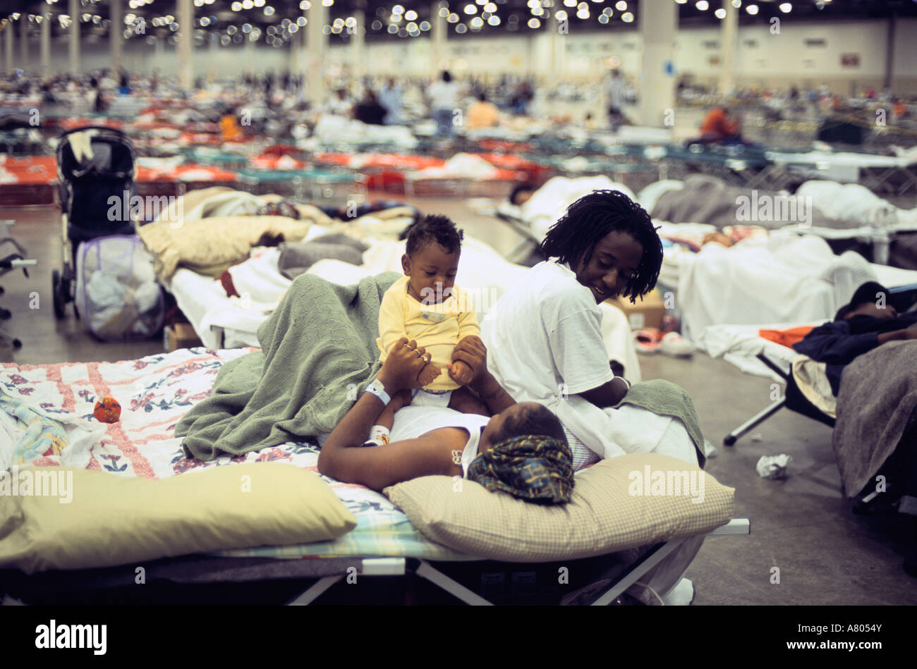 Texas Victims of Hurricane Katrina displaced living in the Astrodome after the storm Stock