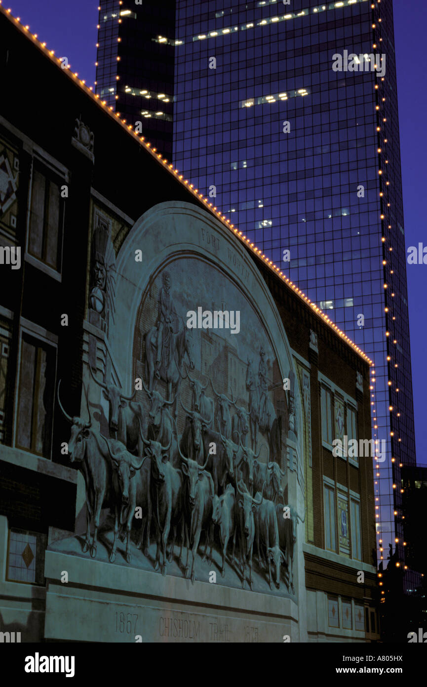 North America, USA, Texas, Fort Worth. Sundance square evening lighting