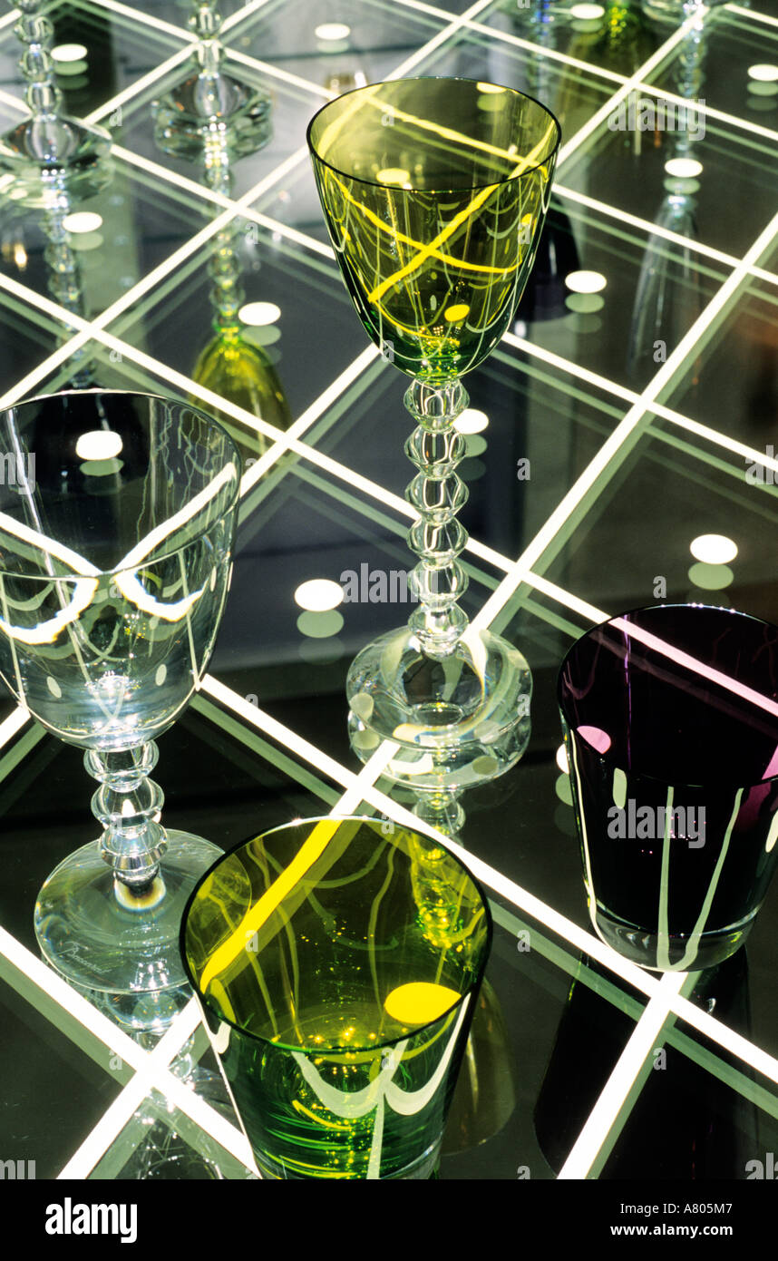 France, Paris, objects of crystal exposed in Baccarat shop on the Place des Etats Unis Stock Photo