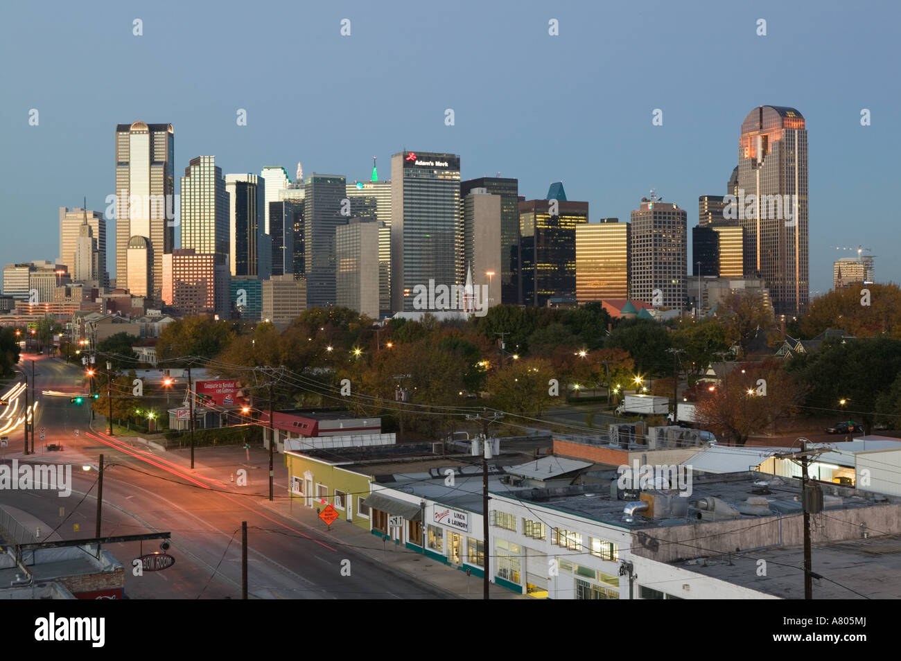 USA, TEXAS, Dallas Dallas Skyline from the Northeast / Dawn Stock Photo Alamy