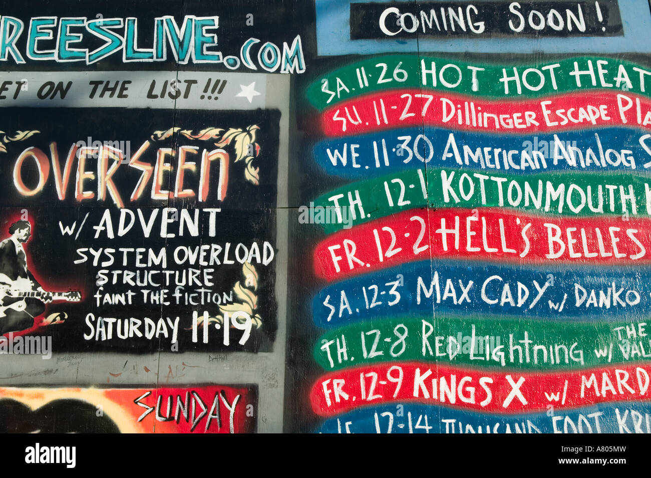 USA, TEXAS, Dallas: Deep Ellum Entertainment District Bar / Concert Timetable Stock Photo