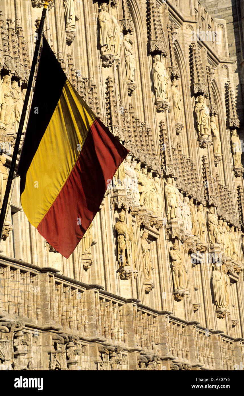 Belgium, Brussels, the front's sculptures of the cityhall facing the Grand' Place square Stock Photo