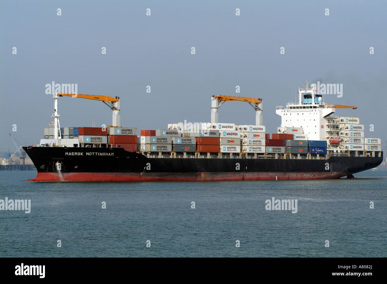 Container ship carrier MAERSK Nottingham on Southampton Water England UK Stock Photo