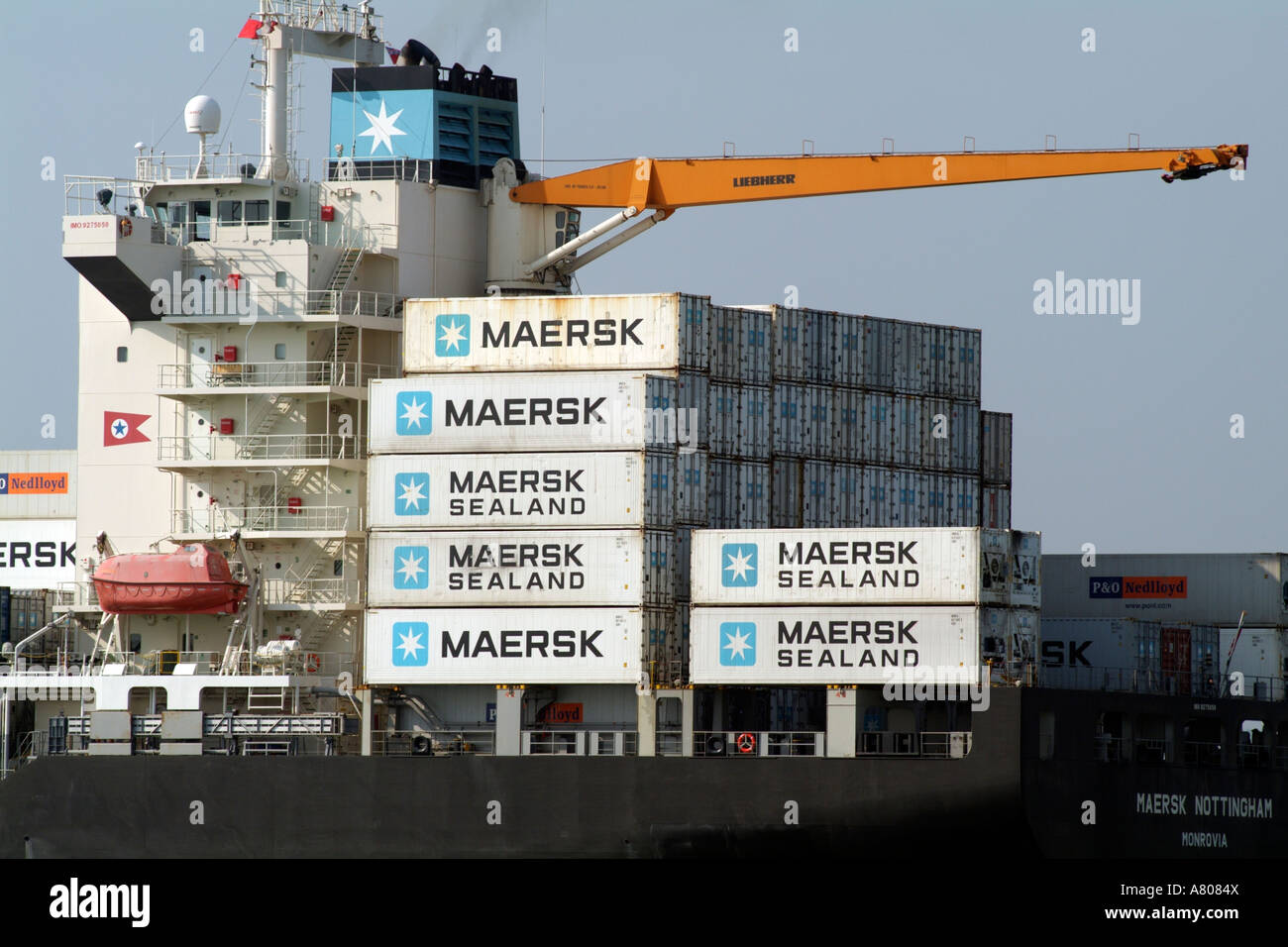 stacked container boxes for importing and exporting on the container