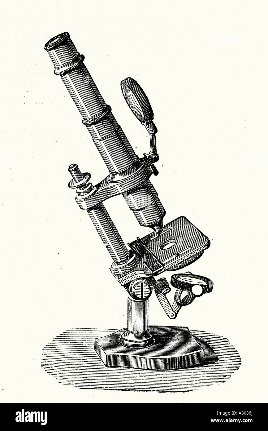 Nachet microscope. Antique illustration. 1882 Stock Photo