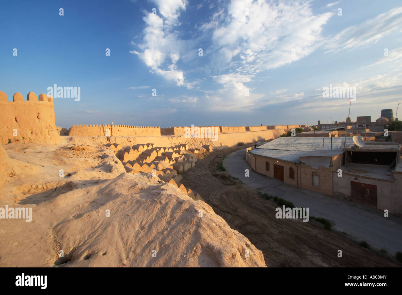 Khiva City Walls At Dawn Stock Photo