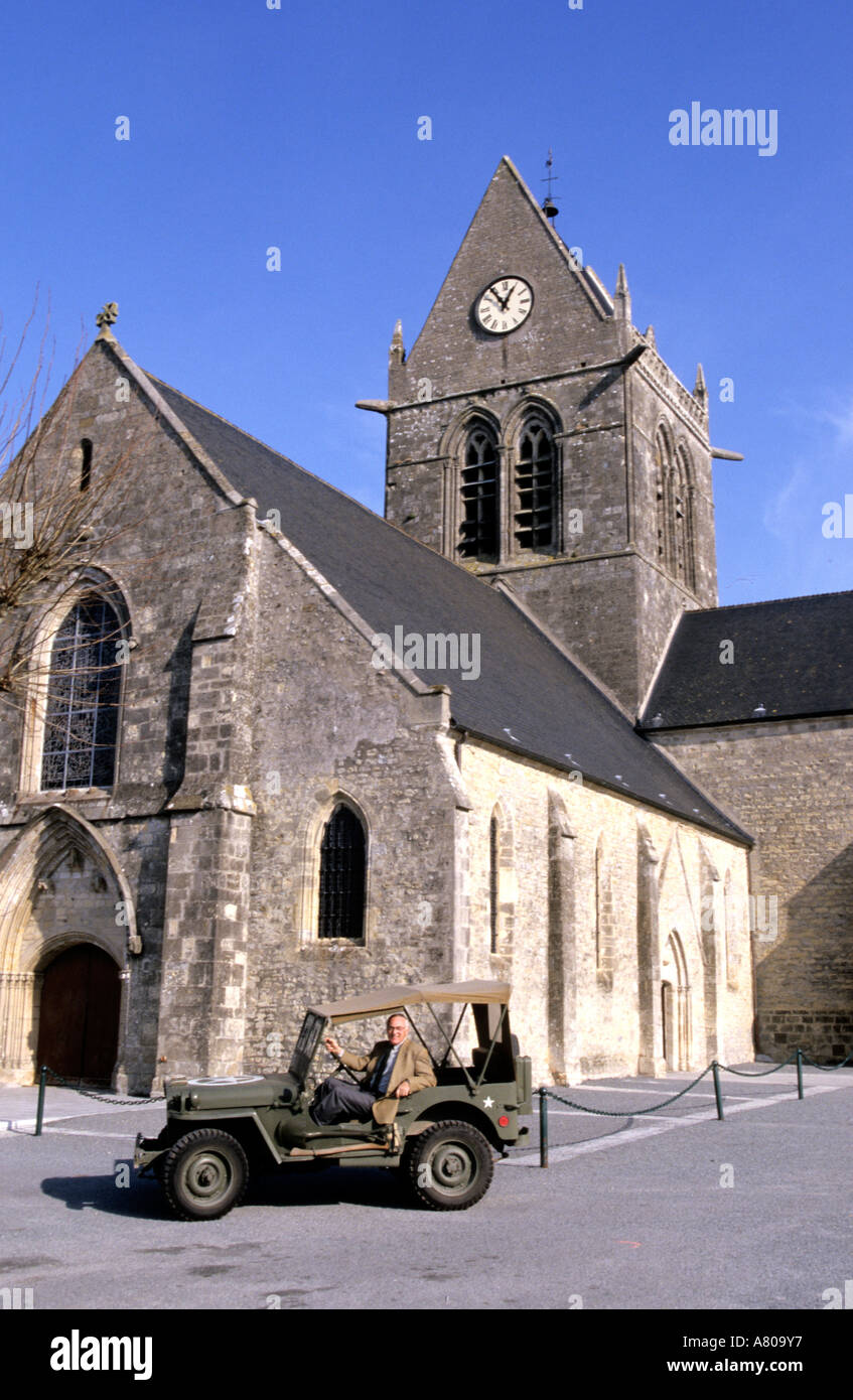 France, Manche, Cotentin, Sainte Mere Eglise, M. Henri Renaud with his
