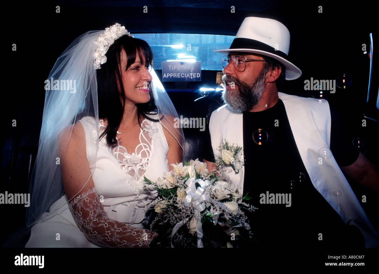 United States, Nevada, Las Vegas, wedding at the Little White Chapel in a limousine Stock Photo