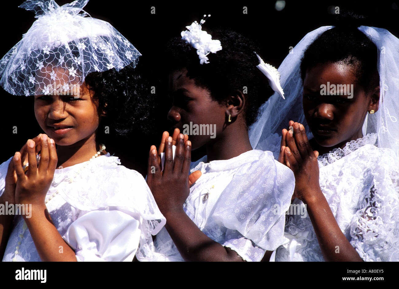 Mauritius island, Rodrigues island, little girls making their first communion Stock Photo