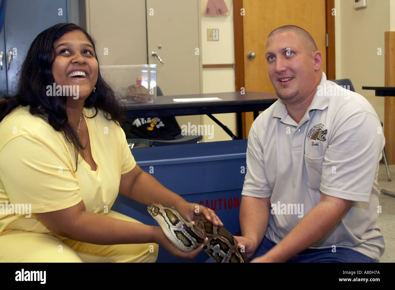 A snake owner showing his burmese python Stock Photo - Alamy