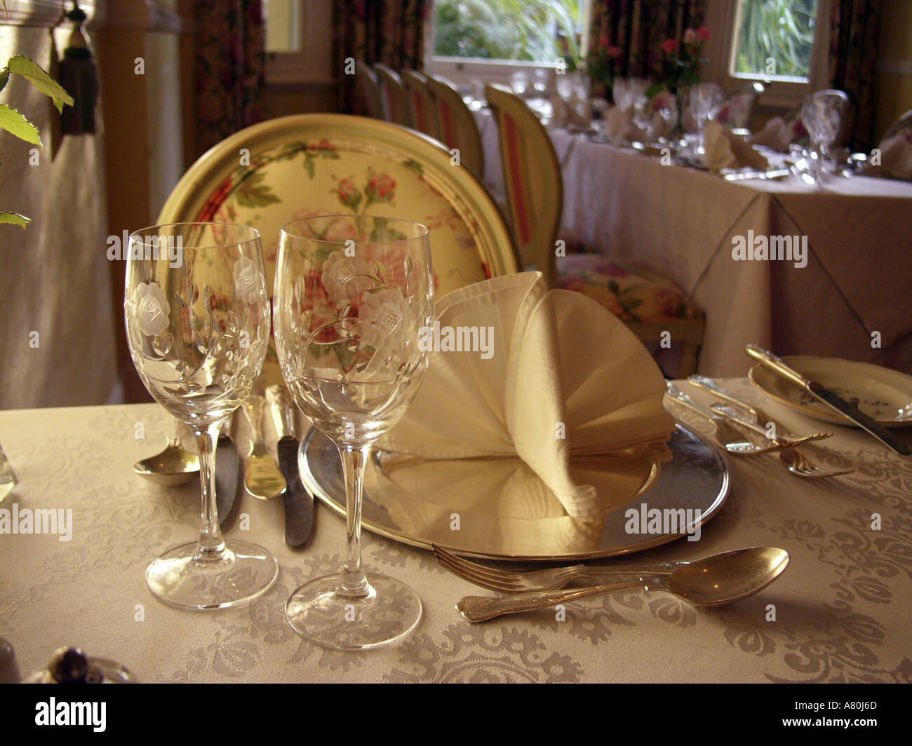 Restaurant Table Setting Stock Photo Alamy