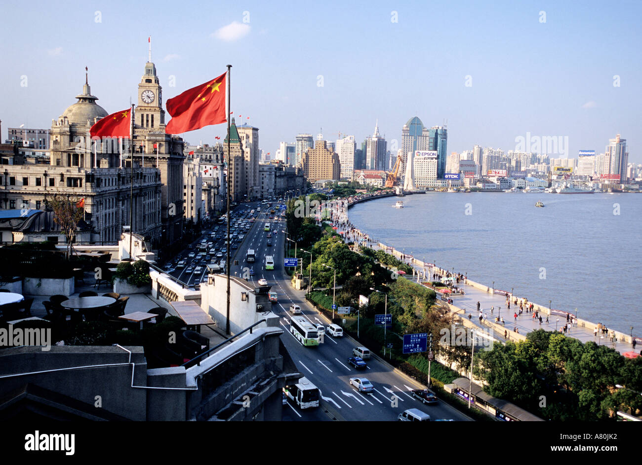 China, Shanghai, the M on the Bund restaurant with view over Huangpu river Stock Photo