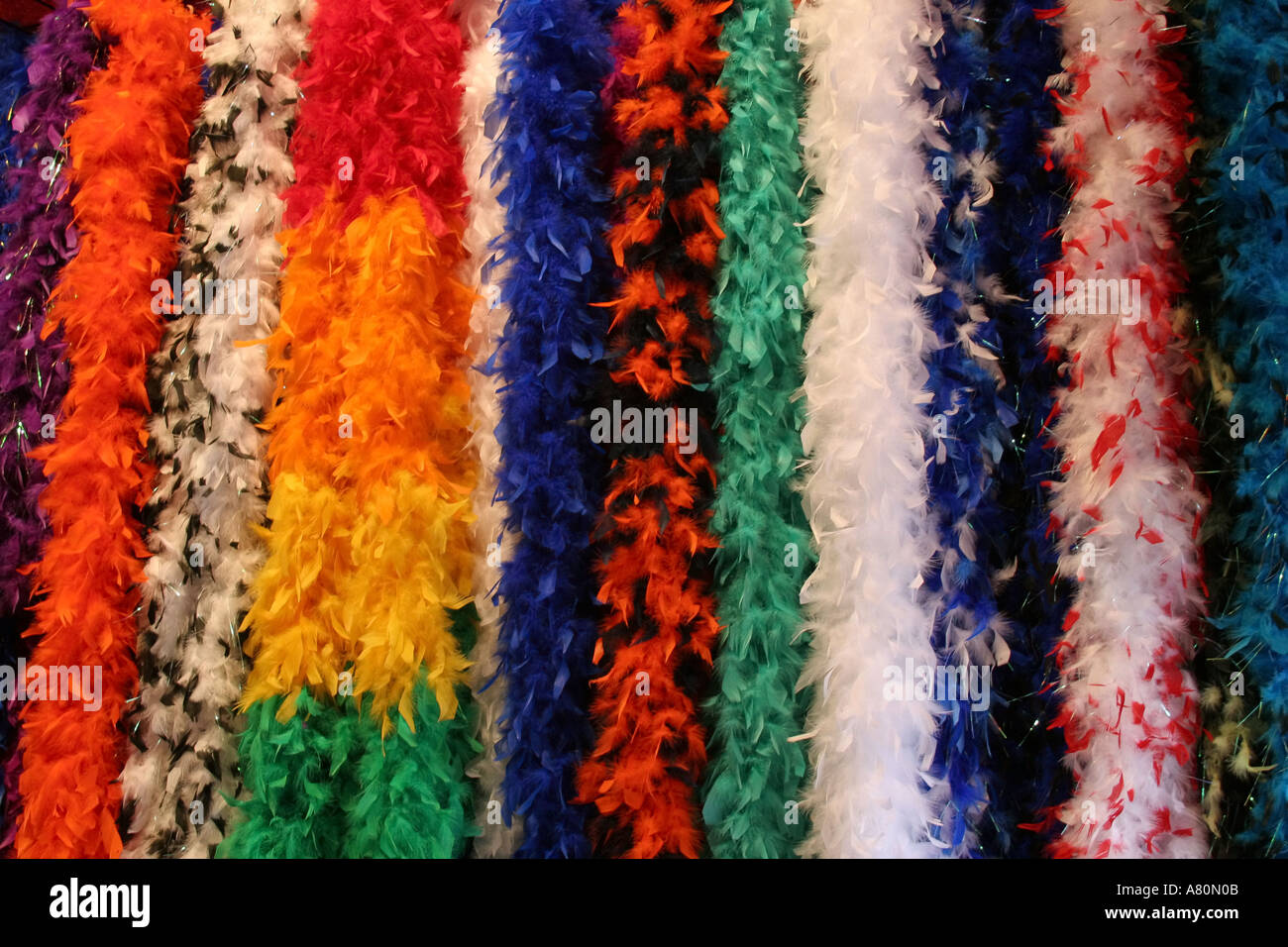 Feather boas for sale in a shop on Bourbon Street New Orleans Louisiana