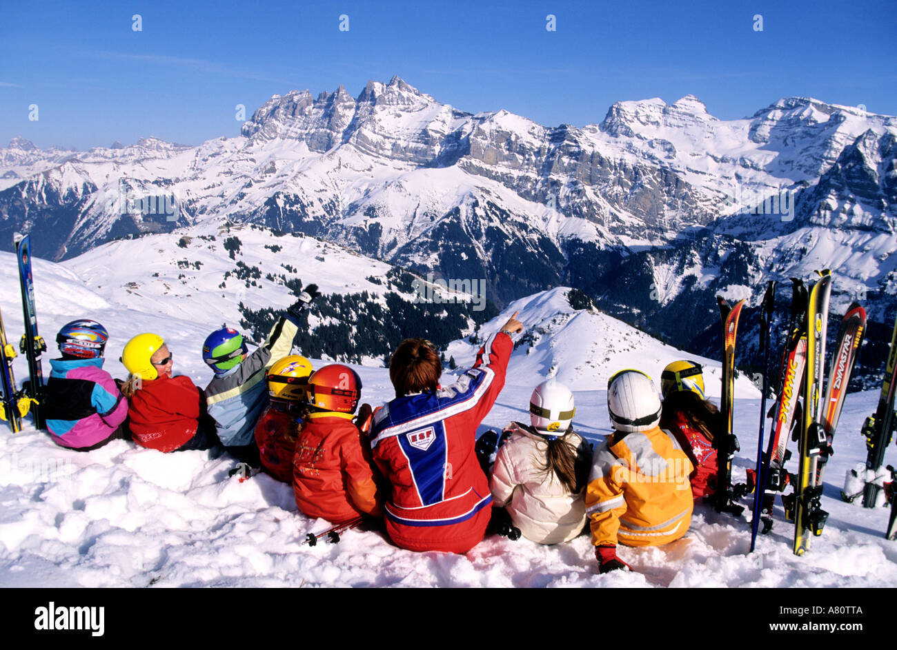 France, Haute Savoie, group of ski school in Morzine ski area (Model