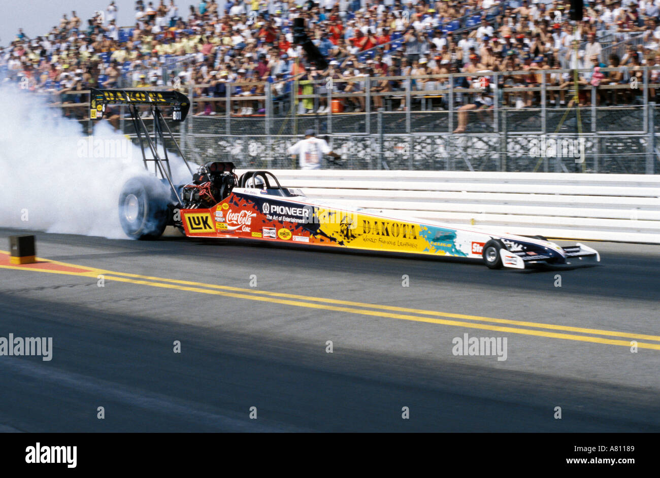 Rico Anthes burnsout at hockeinheim dragstrip Germany Stock Photo