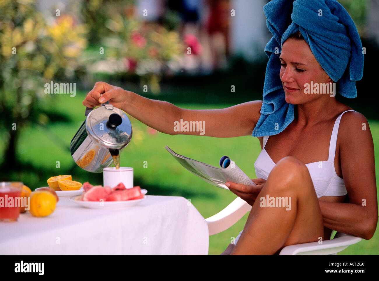 Tunisia, breakfast (Model Release OK) Stock Photo