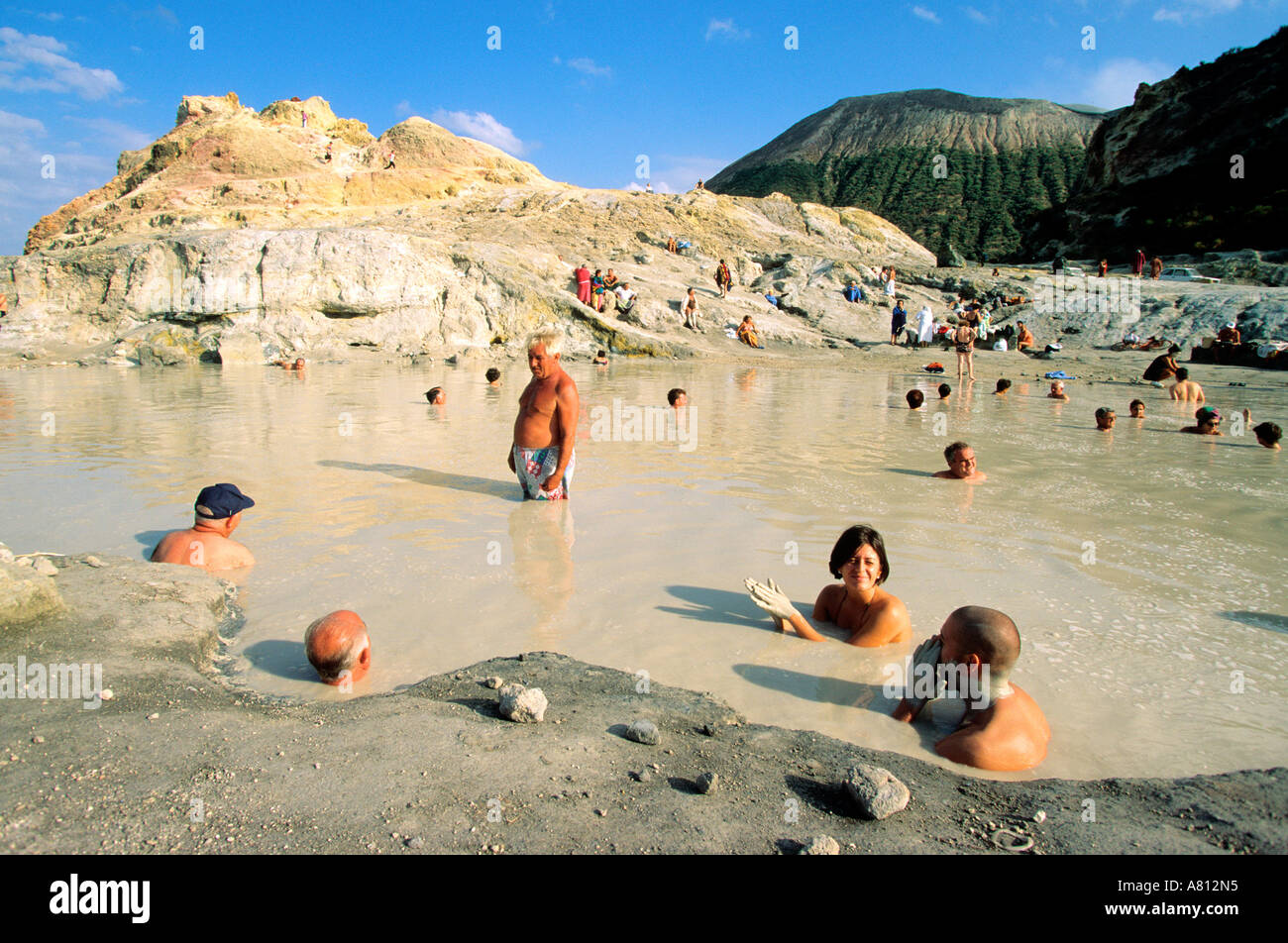 Italy, Sicily, Aeolian Islands, sulfurous mud bath on Vulcano island
