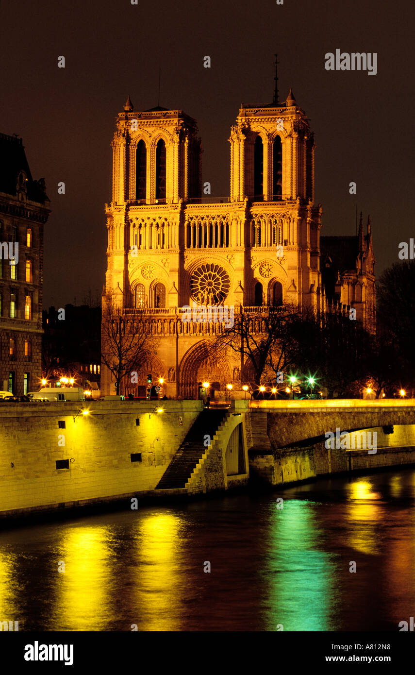 France, Paris, Entirely restored Notre Dame de Paris cathedral Stock Photo
