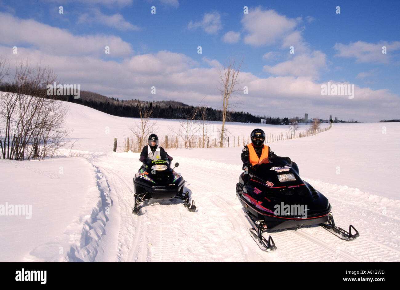 Canada, Quebec Province, carnival time, snowmobile ride Stock Photo