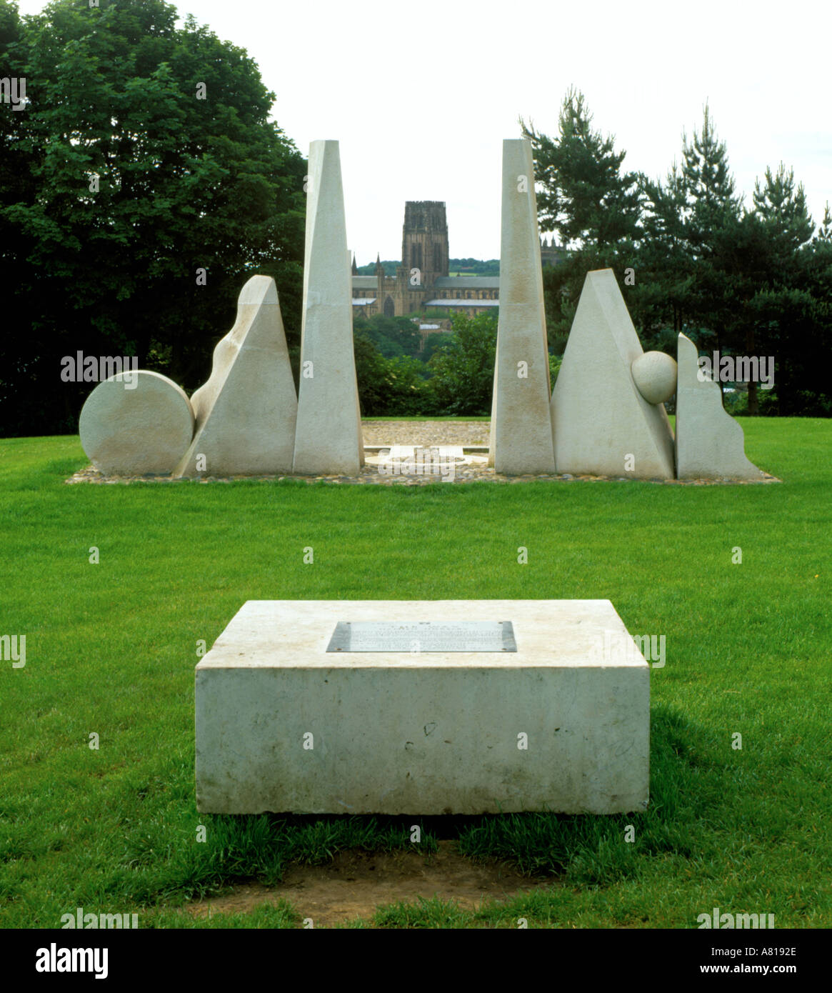 "The Way" sculpture framing Durham Cathedral in the distance, Durham
