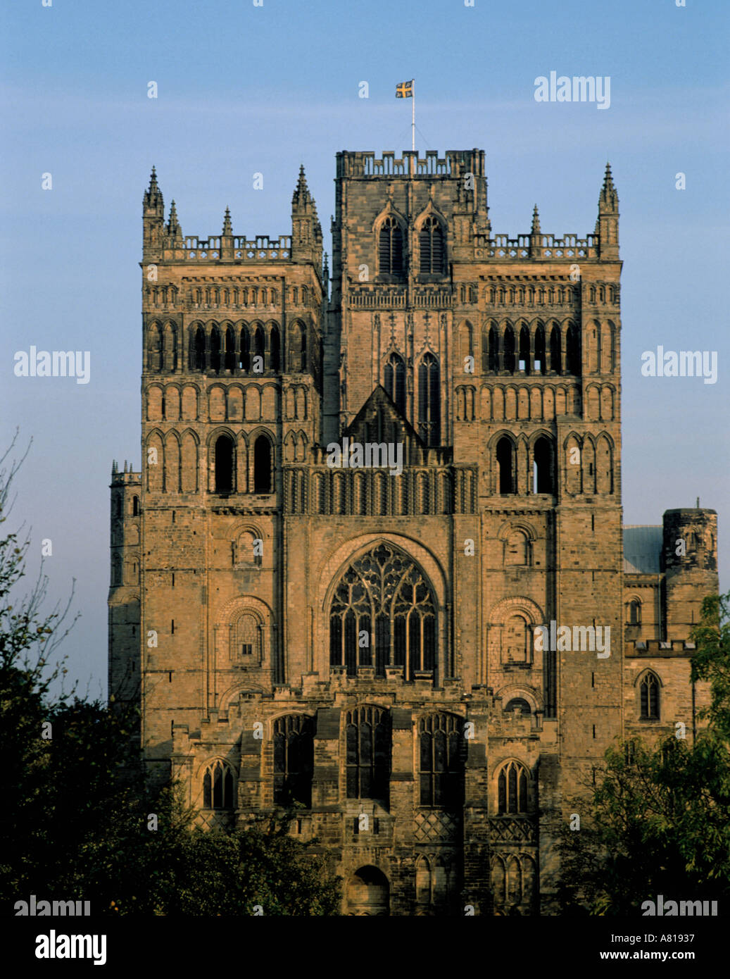 Ornate stonework of the West facade of Durham Cathedral, Durham City