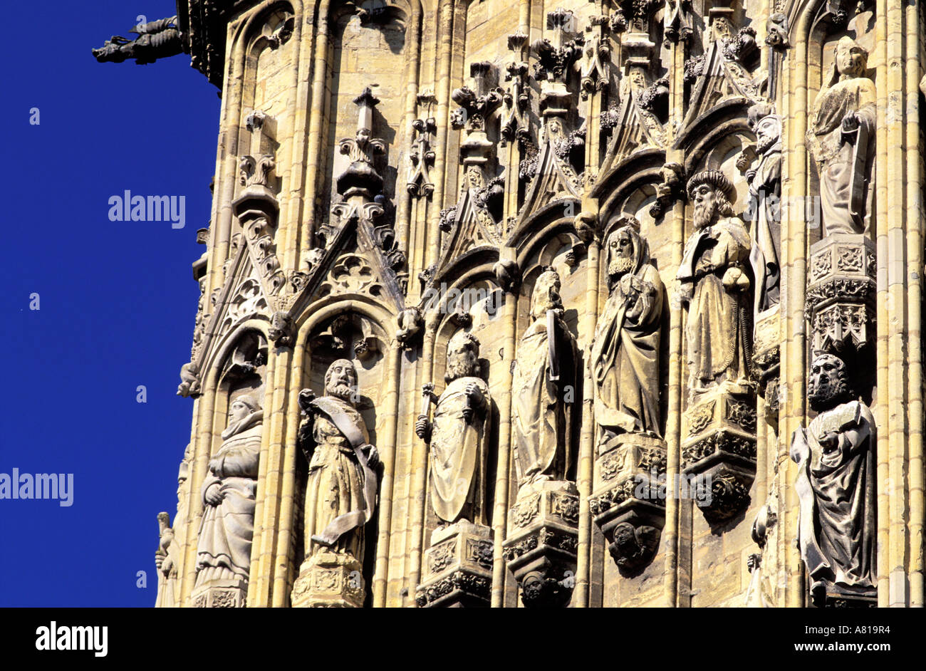 France, Nievre, Nevers, detail of the statuary of cathedral of Saint Cyr and Sainte Juliette bell tower Stock Photo