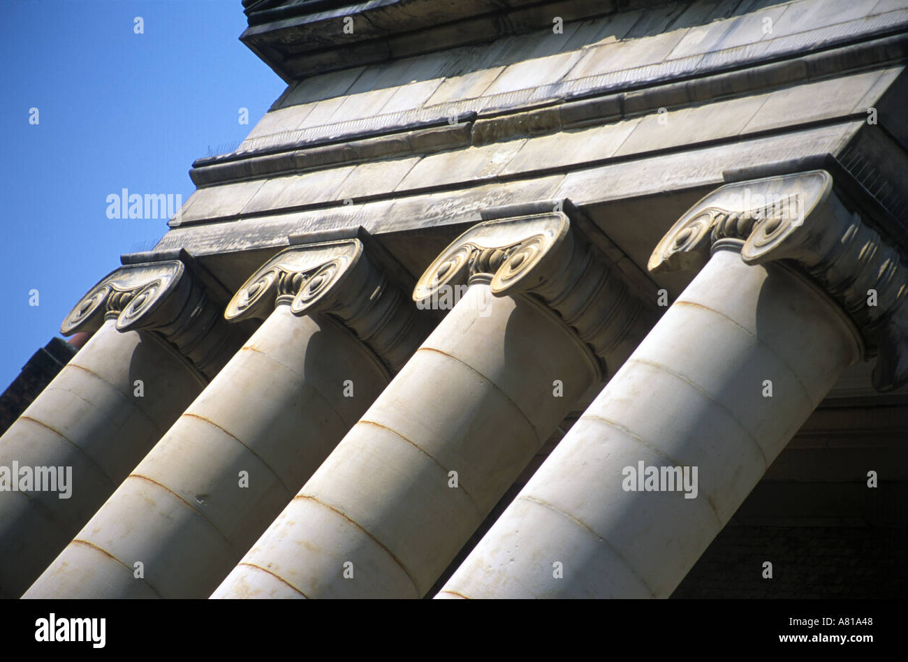 Ionic Capitals to the portico of the Central Methodist Church St Saviourgate York Stock Photo