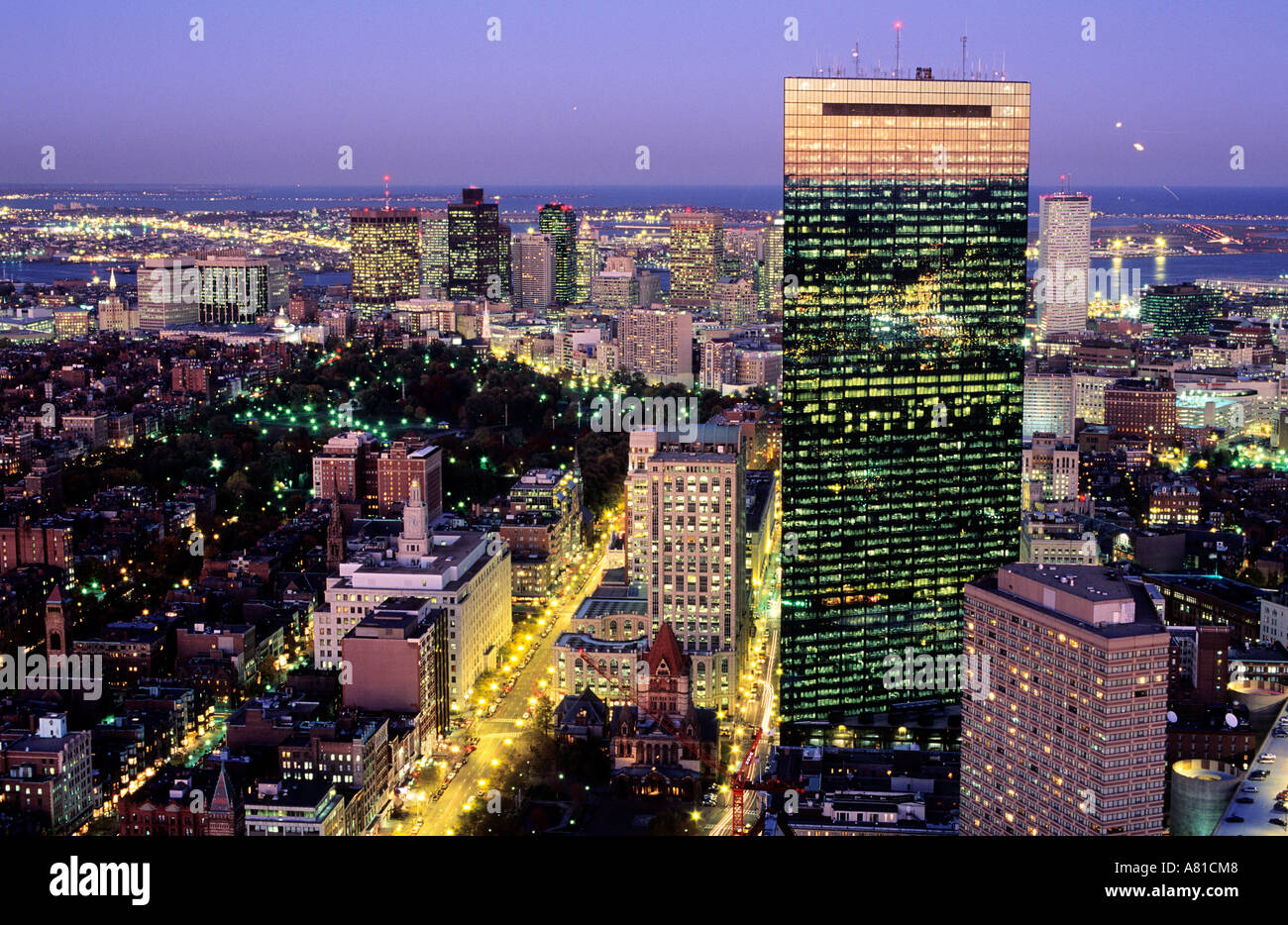 United States, Massachussets, Boston, downtown skyscrapers and John Hancock tower designed by architect IM Pei Stock Photo