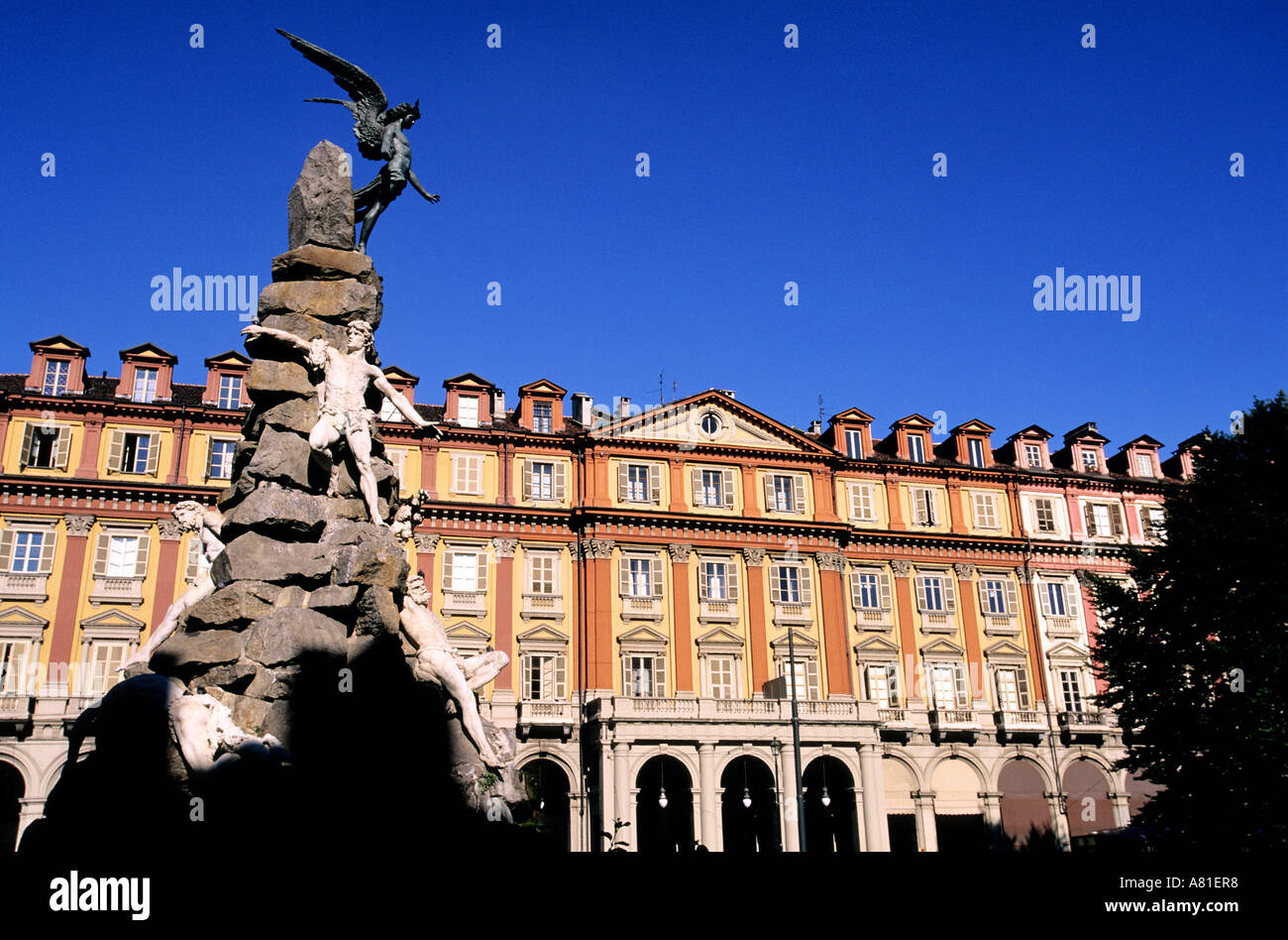 Italy, Piedmont region, Torino city, the Piazza Statuto, an angel sculpted by Belli Stock Photo