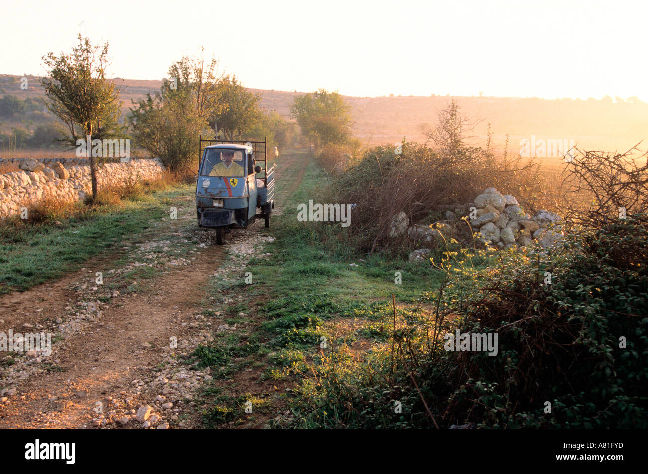 Italy, Sicily, the countryside at early morning in the area of Palazzo Acreide Stock Photo