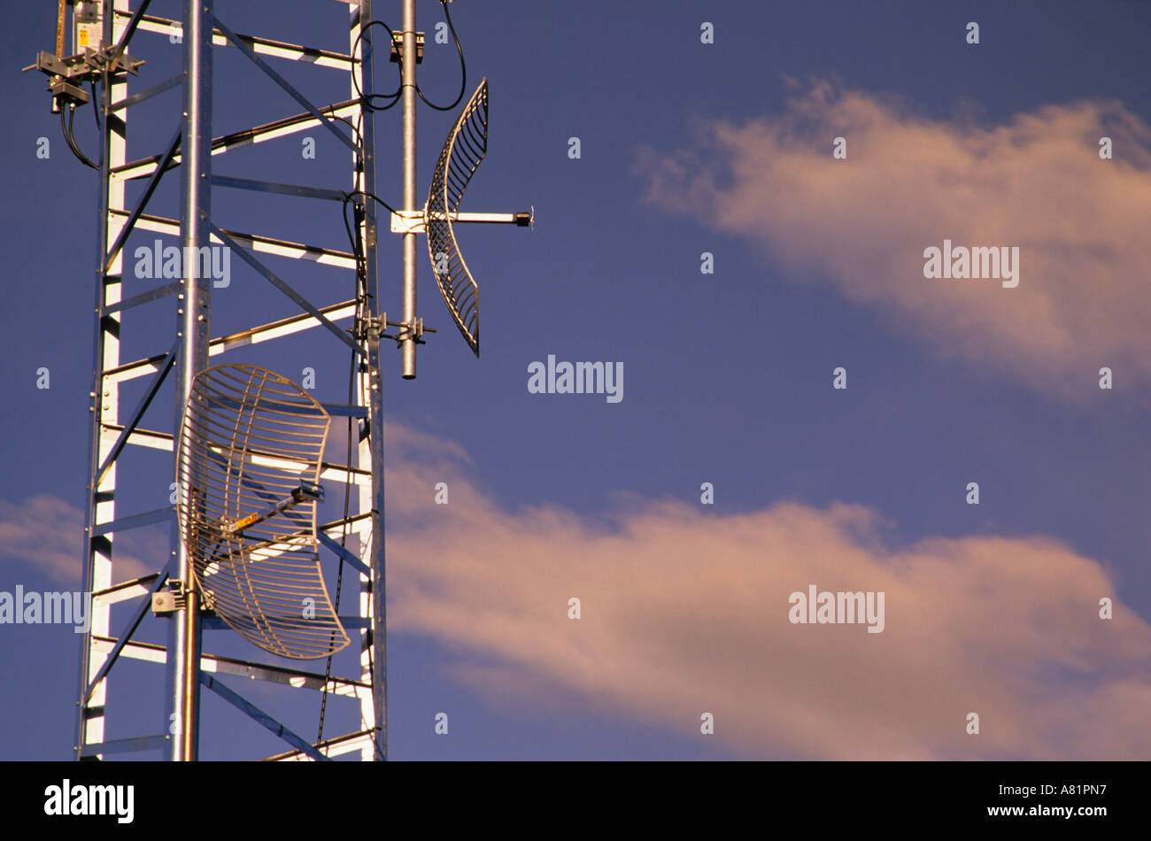 Telecommunication tower with wireless network and cell phone repeaters McCabe Lookout Smithers British Columbia Stock Photo