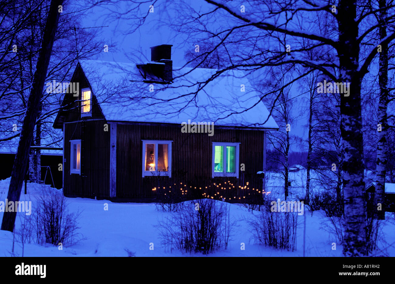 Finland, Carelie, house decorated for Christmas Stock Photo