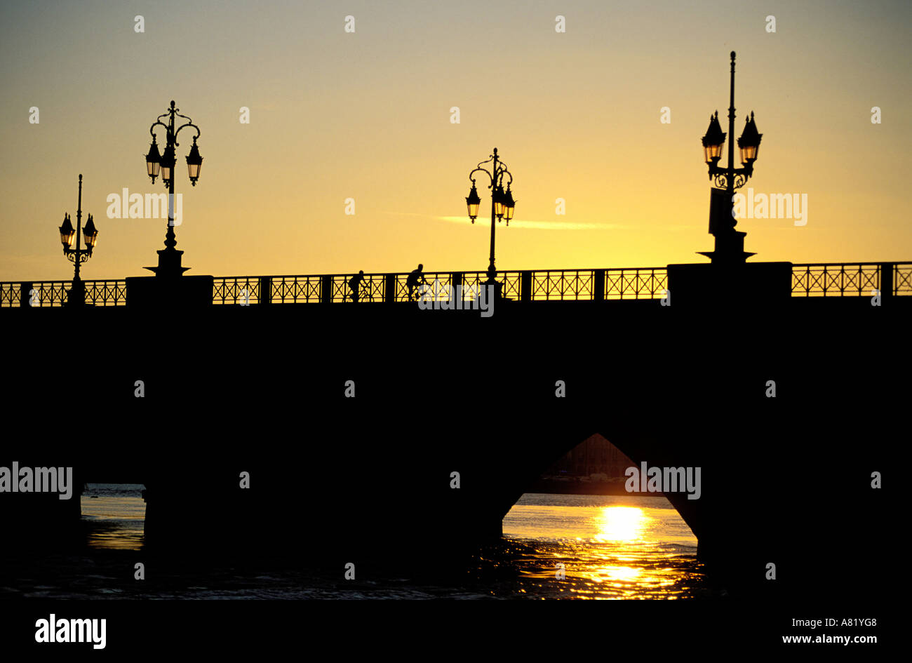 France, Gironde, Bordeaux, Pont de Pierre classified as World Heritage by UNESCO Stock Photo