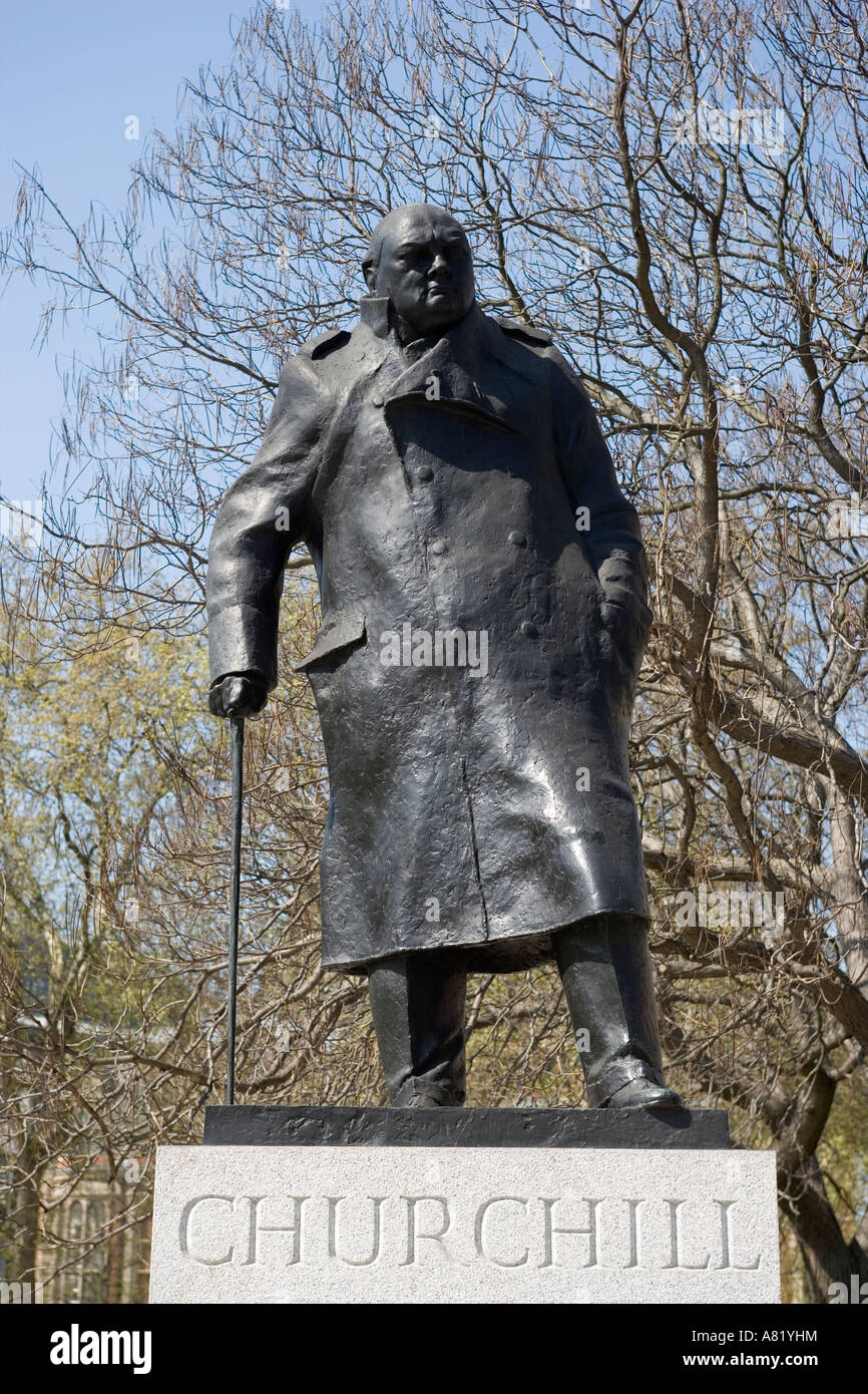 Statue of Winston Churchill Parliament Square London Stock Photo