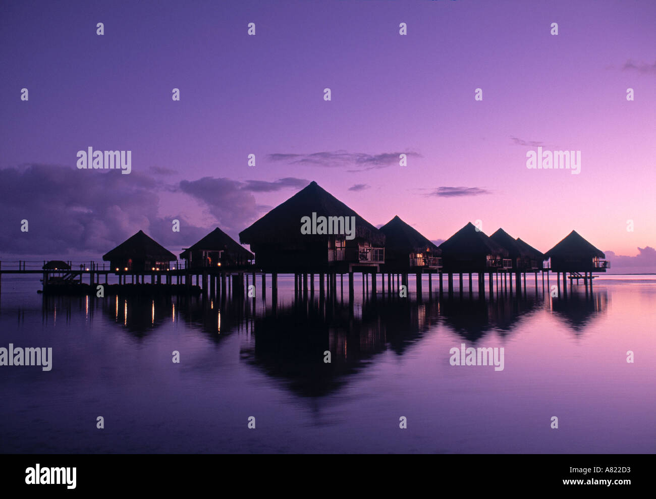 Beach bungalows, Punaauia, Tahiti, French Polynesia Stock Photo Alamy