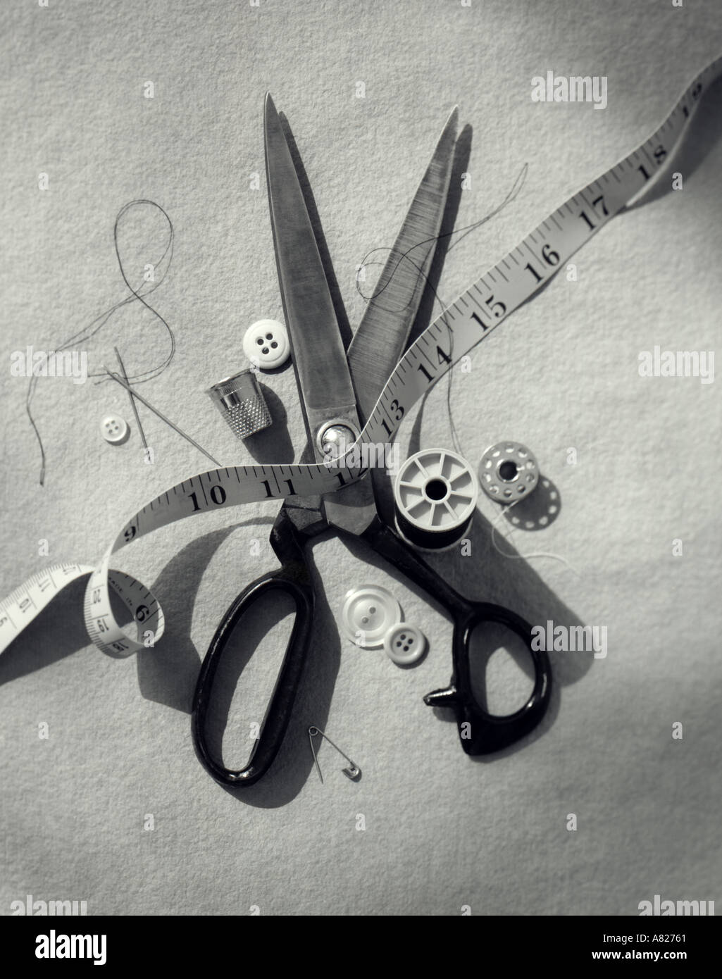 Sewing Materials with Scissors Stock Photo Alamy