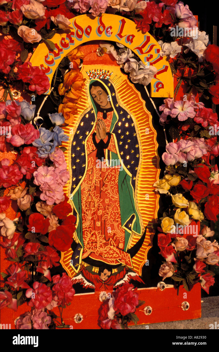 Mexican Art, Floral display for the Virgin of Guadalupe Stock Photo