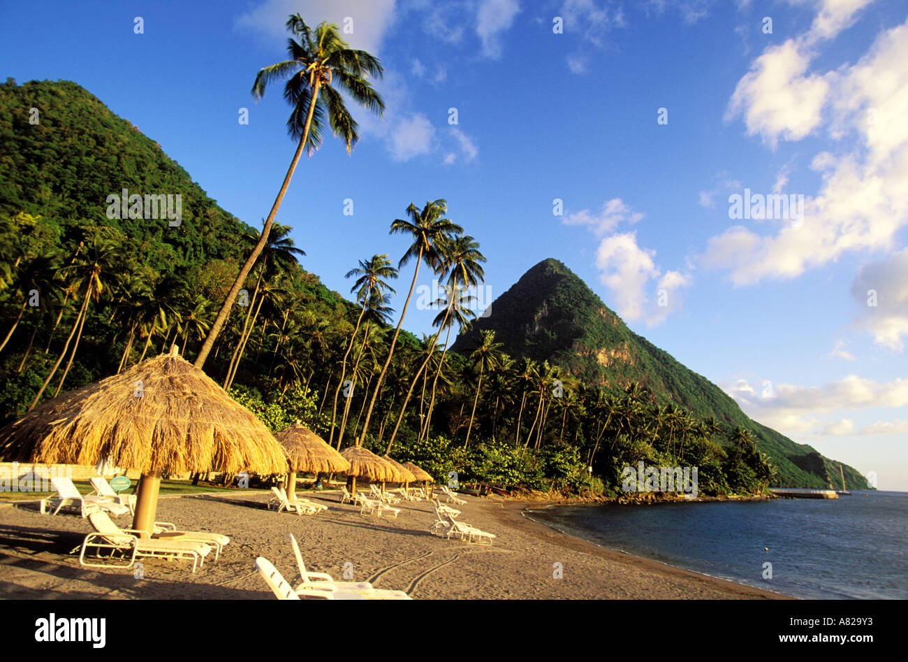 Saint Lucia, British West Indies, beach of the Jalousie Plantation resort Stock Photo
