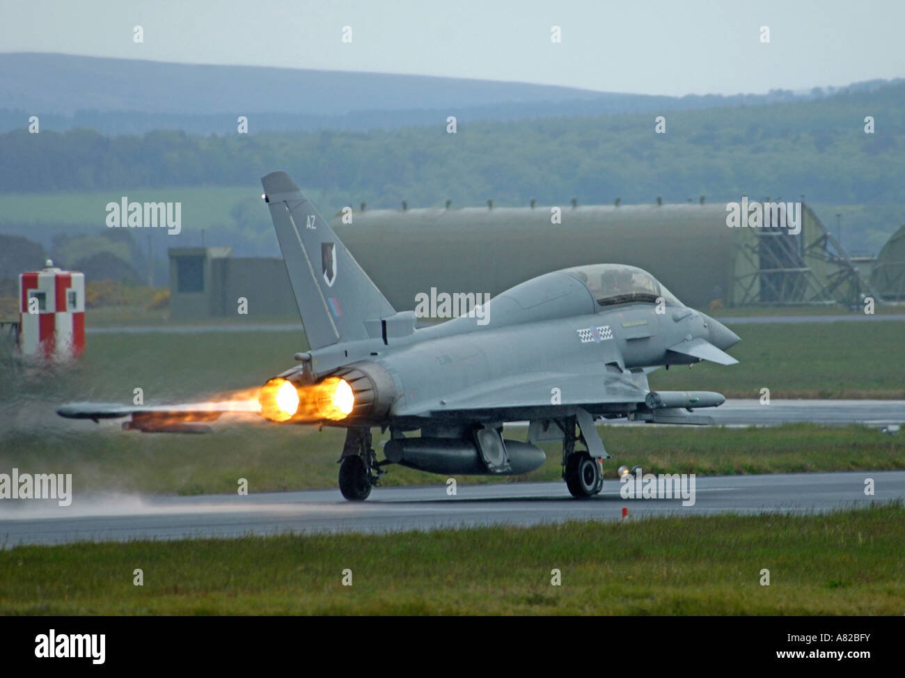 Eurofighter Typhoon at takeoff. Serial AZ No 17 Squadron Coninsby   XAV 6401 Stock Photo
