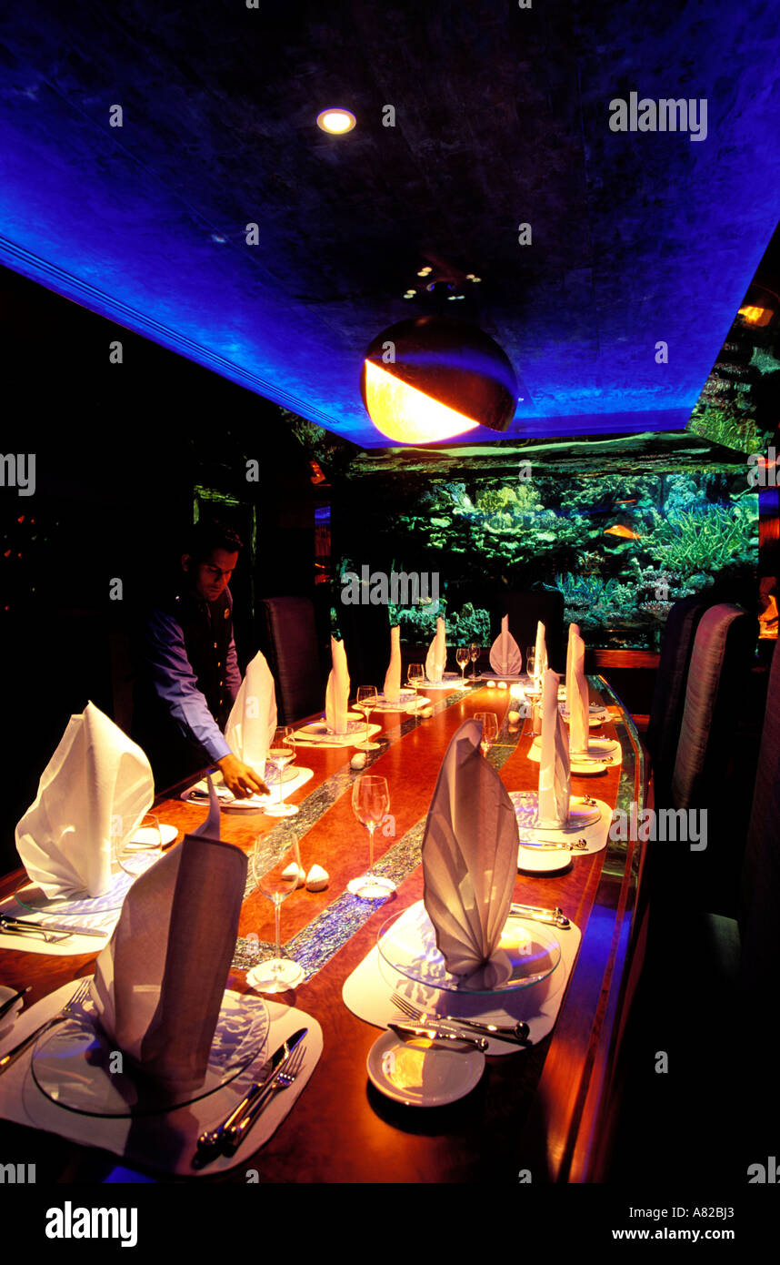 Dubai, United Arab Emirates, Al Mahara, the submarine retaurant in Burj Al Arab hotel Stock Photo