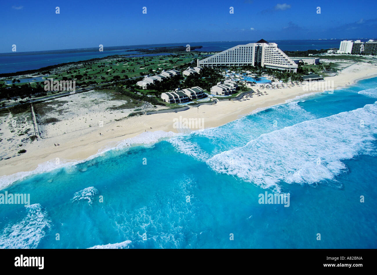 Mexico, Quintana Roo State, Riviera Maya, Cancun, Hilton hotel (aerial view) Stock Photo