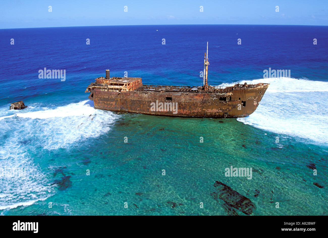 France, New Caledonia, the failed boat Ever prosperity (aerrial view) Stock Photo