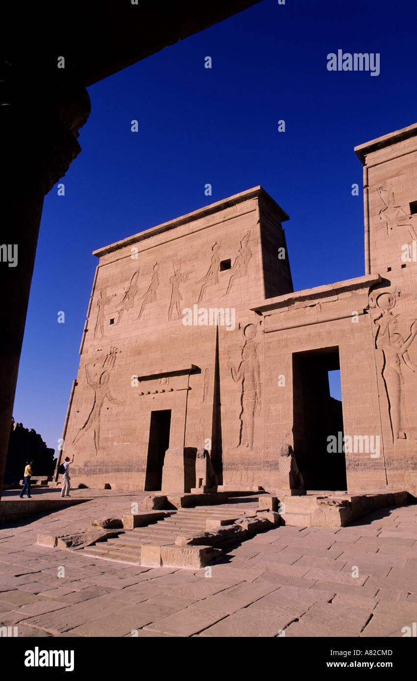 Egypt, Aswan, temple of Philae (Isis’ temple) the entry pylon Stock ...