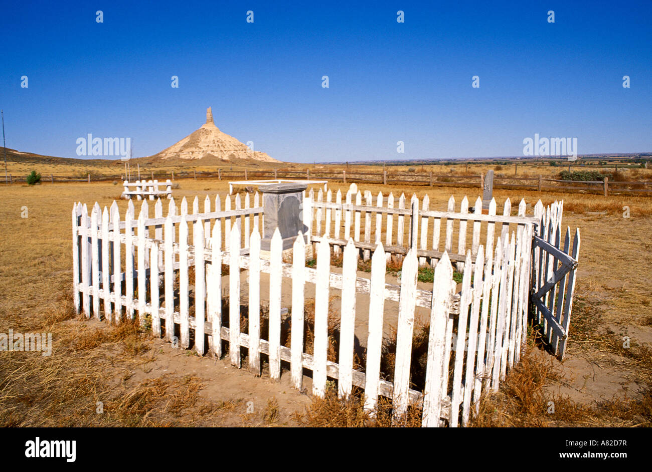 Pioneer graves in the Chimney Rock Cemetery on the Oregon Trail Chimney