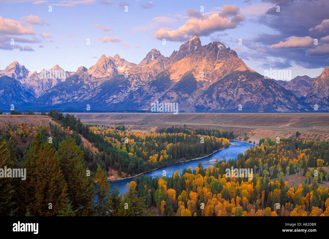 Morning light on the Grand Tetons from the Snake River overlook Grand