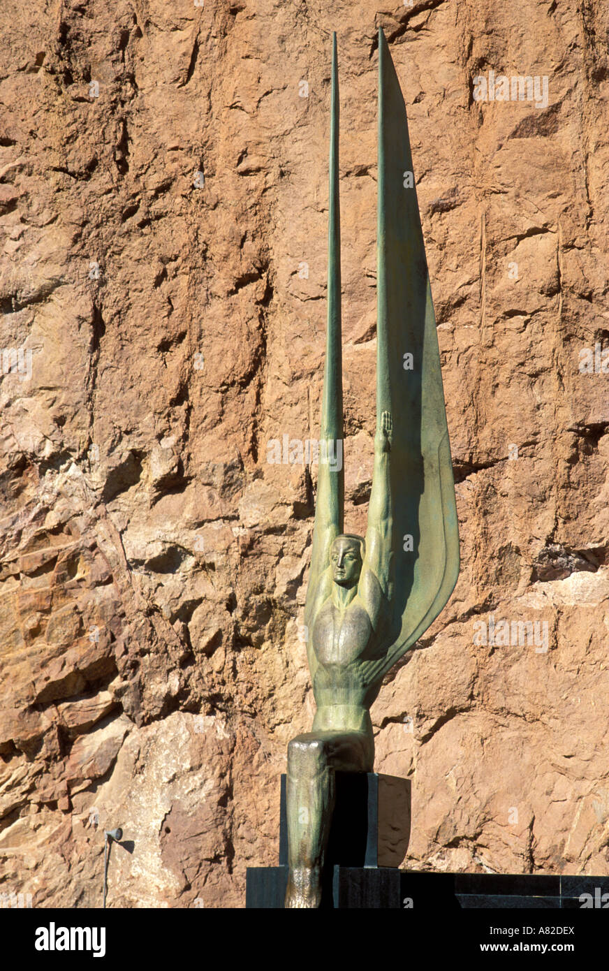Bronze angel on a monument commemorating the building of Hoover Dam Hoover Dam National Historic Landmark Nevada Stock Photo